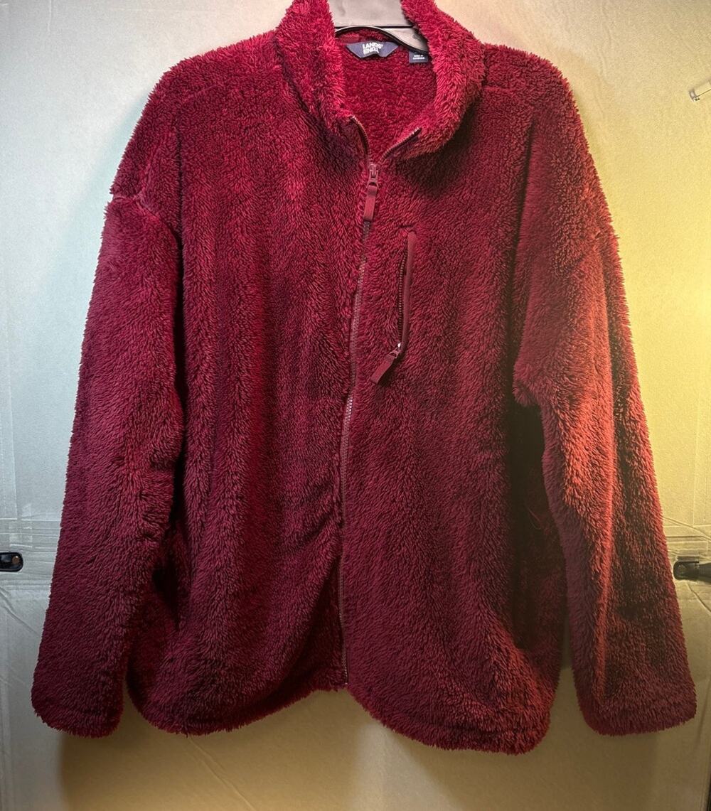 Land's End Sherpa Fleece Full Zip Maroon Ladies Size L 14-16